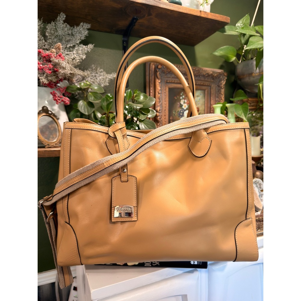 Claudia Firenze Tan Leather Tote Bag Made in Italy Crossbody Satchel Handbag
